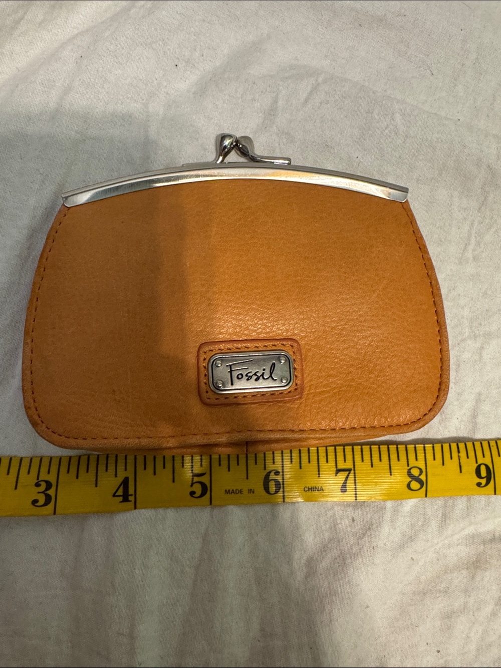 Fossil Orange Leather Kiss-Lock Coin Pouch